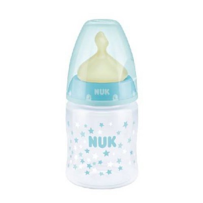 Miniaturka artykułu - UK First Choice Plus Butelka ze wskaźnikiem temperatury (0-6m) lateks- niebieska, 150ml