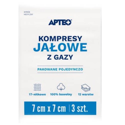 Miniaturka artykułu - APTEO CARE Kompresy jałowe z gazy 7 x 7 cm, 3 szt.