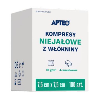 Miniaturka artykułu - APTEO CARE Kompresy niejałowe z wł&oacute;kniny 7,5 x 7,5 cm, 100 sztuk