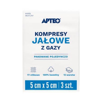 Miniaturka artykułu - APTEO CARE Kompresy jałowe z gazy 5x5cm, 3 sztuki