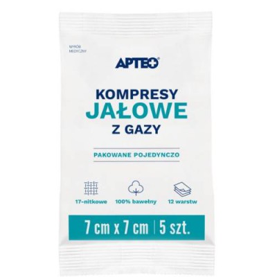 Miniaturka artykułu - APTEO CARE Kompresy jałowe z gazy 7x7cm, 5 sztuk