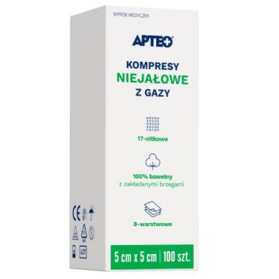 Miniaturka artykułu - APTEO CARE Kompresy niejałowe z gazy 5 cm x 5 cm, 100 sztuk