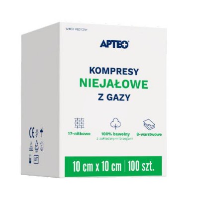 Miniaturka artykułu - APTEO CARE Kompresy niejałowe z gazy 10 cm x 10 cm, 100 sztuk