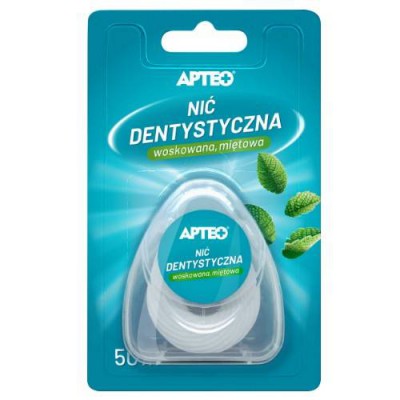 Miniaturka artykułu - APTEO Nić dentystyczna woskowana miętowa, 50m