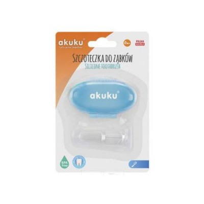 Miniaturka artykułu - AKUKU Szczoteczka silikon do zęb&oacute;w w etui niebieska, 1szt.