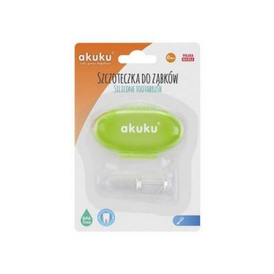 Miniaturka artykułu - AKUKU Szczoteczka silikon do zębów w etui zielona, 1szt.