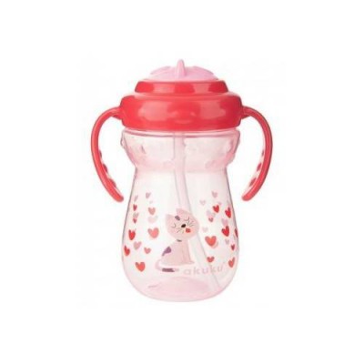 Miniaturka artykułu - Akuku Bidon ze słomką z uchwytami czerwony 360ml, 1szt.
