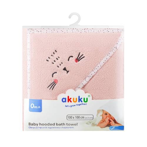 Miniaturka artykułu - Akuku Okrycie kąpielowe z kapturkiem r&oacute;żowe 100 x 100 cm A0664