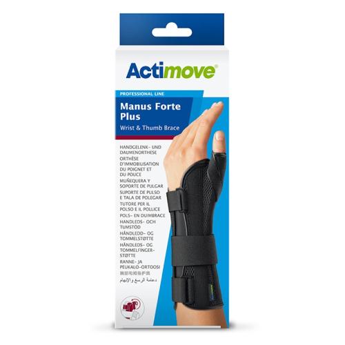 Miniaturka artykułu - Actimove Professional Line Manus Forte Plus Orteza nadgarstka i kciuka czarna prawa L/XL