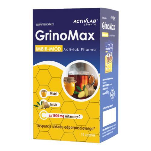 Miniaturka artykułu - Activlab Pharma GrinoMax Imbir + Mi&oacute;d, 10 sasz. KR&Oacute;TKA DATA  01.09.2026