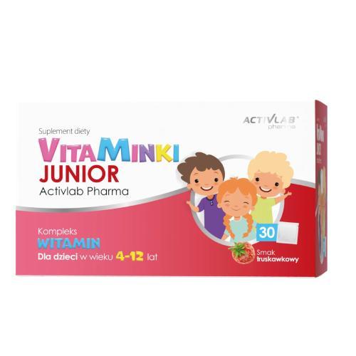 Miniaturka artykułu - ACTIVLAB VitaMinki Junior smak truskawkowy, 30 saszetek KR&Oacute;TKA DATA 01.10.2026