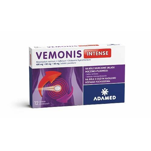 Miniaturka artykułu - ADAMED Vemonis Intense Lek rozkurczowy i przeciwb&oacute;lowy, 12 tabletek powlekanych USZKODZONE TEKTUROWE OPAKOWANIE