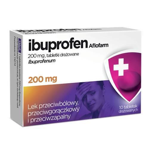 Miniaturka artykułu - AFLOFARM Ibuprofen 200 mg, 10 tabl. draż. USZKODZONE TEKTUROWE OPAKOWANIE