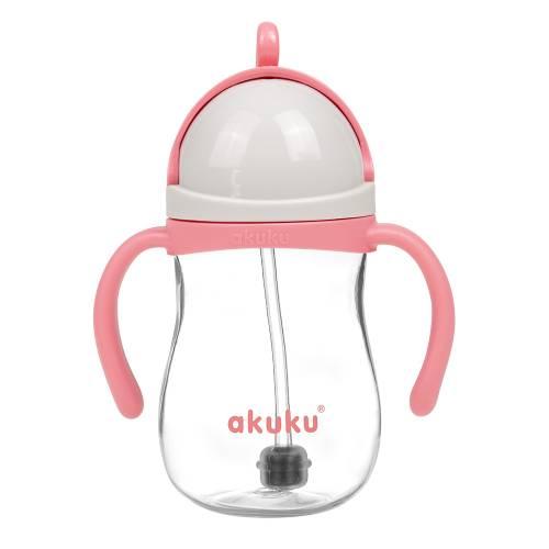 Miniaturka artykułu - AKUKU Bidon ze słomką z odważnikiem 9m+ różowy A0676, 280 ml