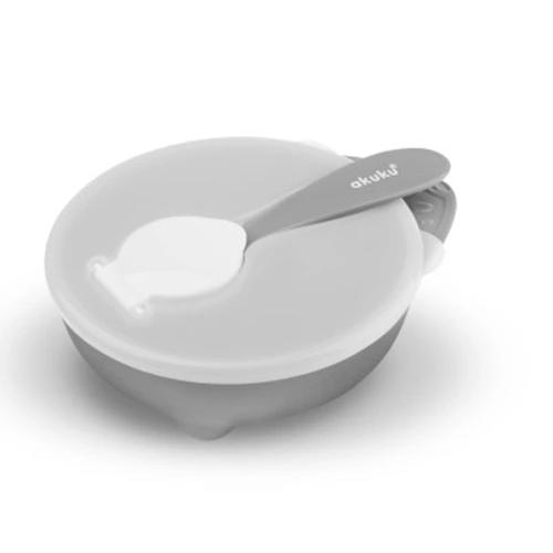 Miniaturka artykułu - AKUKU Miseczka z łyżeczką 250ml szara, 1szt.