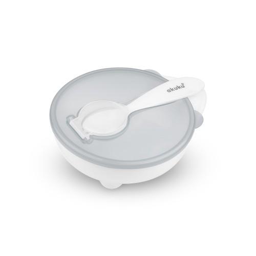 Miniaturka artykułu - AKUKU Miseczka z łyżeczką i pokrywką biała 250ml A0424