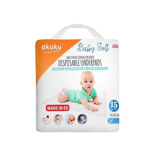 Miniaturka artykułu - AKUKU Podkład jednorazowy 40x60cm Baby Soft, 15szt. USZKODZONE FOLIOWE OPAKOWANIE