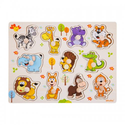 Miniaturka artykułu - AKUKU Puzzle drewniane z pinezkami Zwierzątka A0606