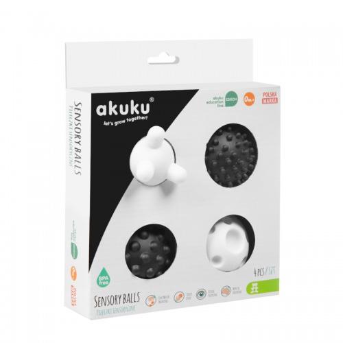 Miniaturka artykułu - AKUKU Zestaw piłeczek sensorycznych czarno-białe A0469, 4 sztuki