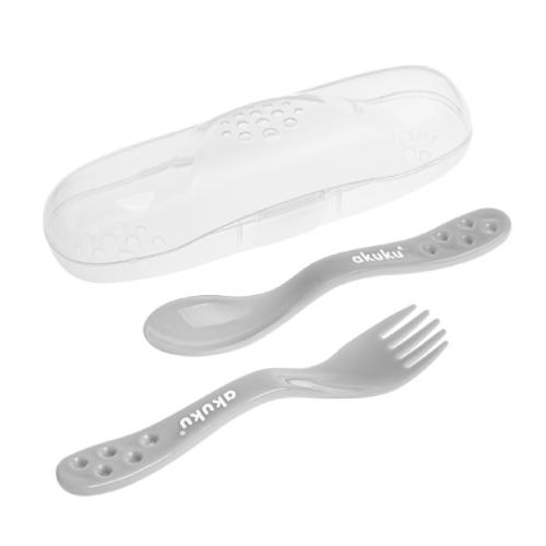 Miniaturka artykułu - AKUKU Zestaw sztućc&oacute;w w etui, szare A0073