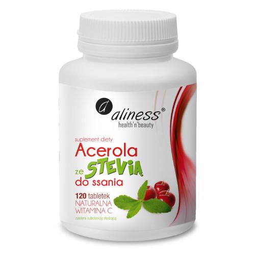 Miniaturka artykułu - ALINESS Acerola ze stewią do ssania - 120 tabletek