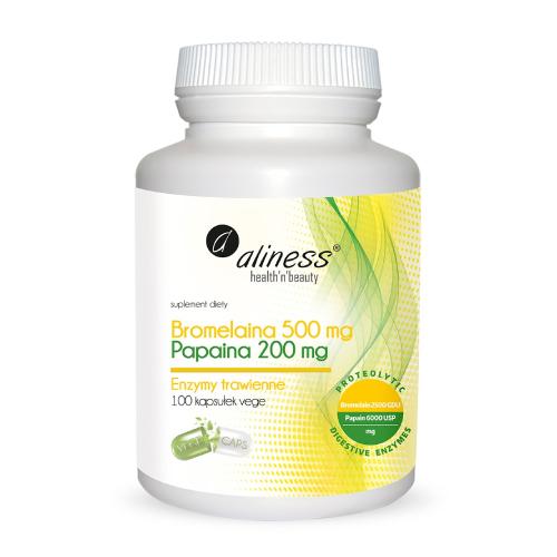 Miniaturka artykułu - ALINESS Bromelaina 500mg + Papaina 200 mg, 100 kaps.