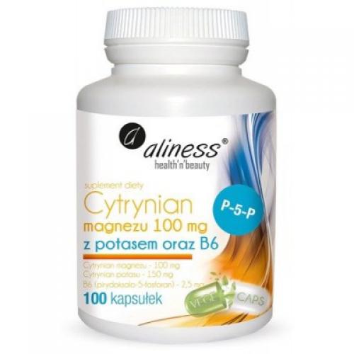Miniaturka artykułu - ALINESS Cytrynian magnezu 100 mg z potasem i witaminą B6 - 100 kapsułek USZKODZONE OPAKOWANE