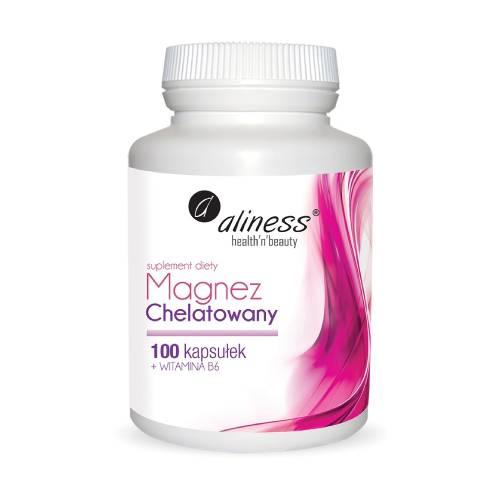 Miniaturka artykułu - Aliness MAGNEZ CHELATOWANY 560 mg + Wit B6 - 100 kapsułek 
