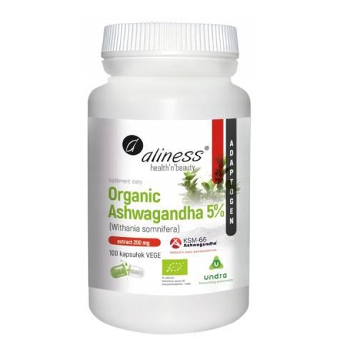Miniaturka artykułu - ALINESS Organic Ashwagandha 5%, 100 kapsułek