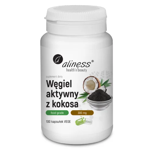 Miniaturka artykułu - ALINESS Węgiel aktywny z kokosa, 100 kaps.