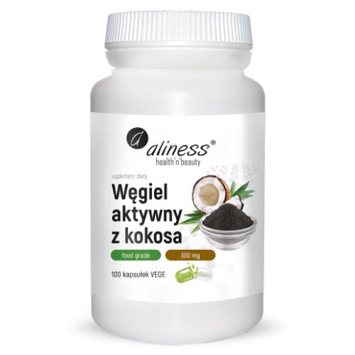 Miniaturka artykułu - ALINESS Węgiel aktywny z kokosa, 100 kaps.