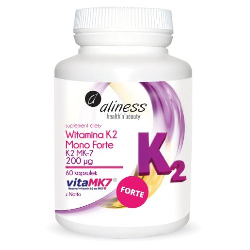 Miniaturka artykułu - ALINESS Witamina K2 Mono Forte K2 MK-7 200 µg z Natto, 60 kapsułek