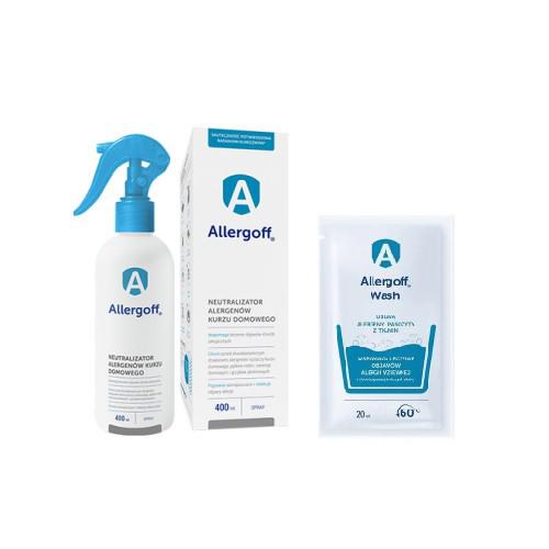 Miniaturka artykułu - ALLERGOFF Zestaw Neutralizator alergenów kurzu domowego spray, 400ml + Dodatek do prania w niskich temperaturach, 20ml