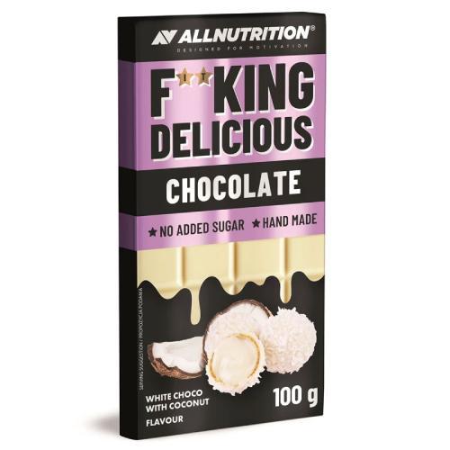 Miniaturka artykułu - ALLNUTRITION Fitking Delicious Chocolate Biała czekolada kokosowa, 100g KR&Oacute;TKA DATA 01.08.2026