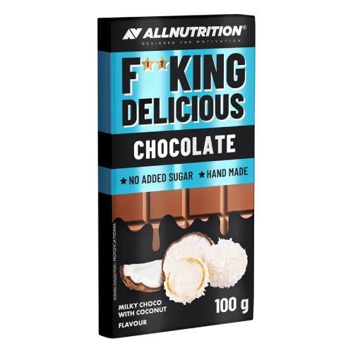Miniaturka artykułu - ALLNUTRITION Fitking Delicious Chocolate Mleczna czekolada kokosowa, 100g KR&Oacute;TKA DATA 01.09.2026