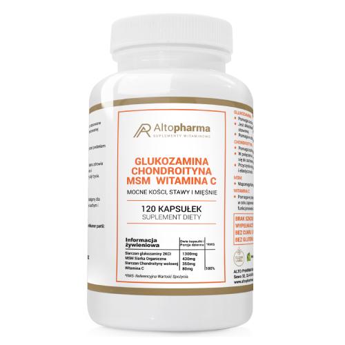Miniaturka artykułu - ALTOPHARMA Glukozamina + Chondroityna + MSM + Witamina C, 120 kaps.