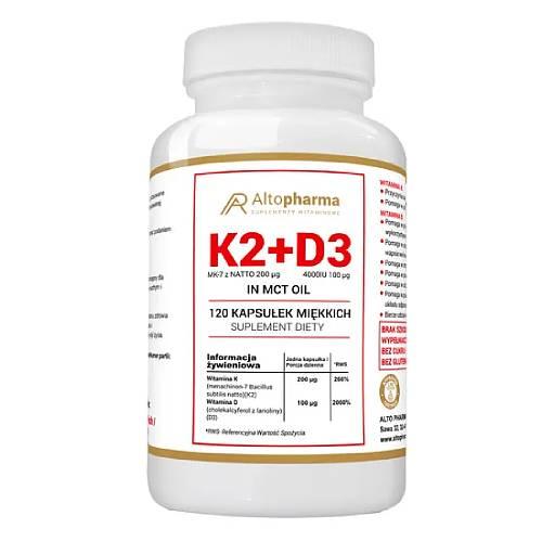 Miniaturka artykułu - ALTOPHARMA K2 200 &micro;g + D3 4000 IU + Olej MCT, 120 kaps.