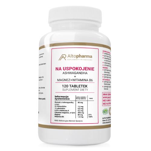 Miniaturka artykułu - ALTOPHARMA Na uspokojenie Ashwagandha + Magnez + Witamina B6, 120 tabl.