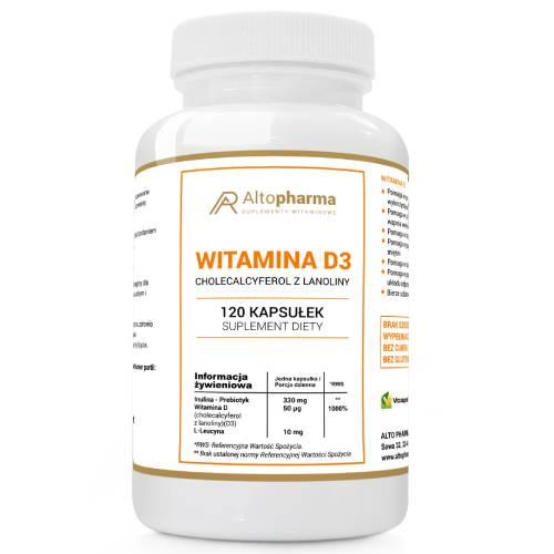 Miniaturka artykułu - ALTOPHARMA Witamina D3 Cholekalcyferol z lanoliny, 120 kaps.