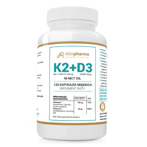 Miniaturka artykułu - ALTOPHARMA Witamina K2+D3, 120 kaps.