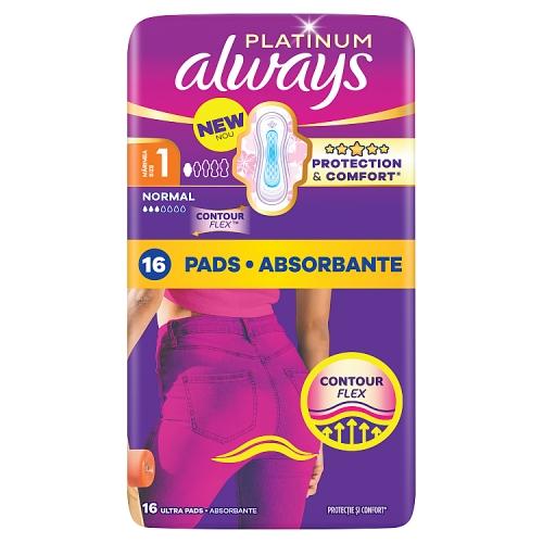 Miniaturka artykułu - Always Platinum Normal (rozmiar 1) Podpaski ze skrzydełkami, 16 szt.