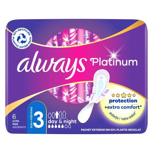 ALWAYS Platinum Ultra Day & Night Podpaski ze skrzydełkami, 6 szt.