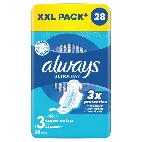 Miniaturka artykułu - Always Ultra Day Super Extra Podpaski ze skrzydełkami rozmiar 3, 28 szt.