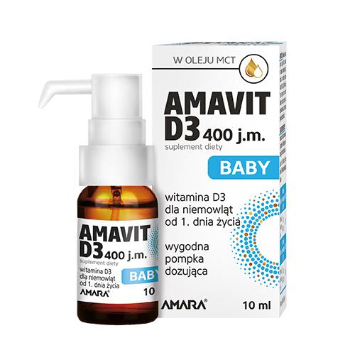 Miniaturka artykułu - AMAVIT D3 BABY 400 j.m. płyn, 10 ml