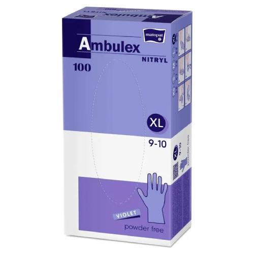 Miniaturka artykułu - Ambulex Nitryl Rękawice jednorazowe nitrylowe bezpudrowe fioletowe rozmiar XL, 100 szt.