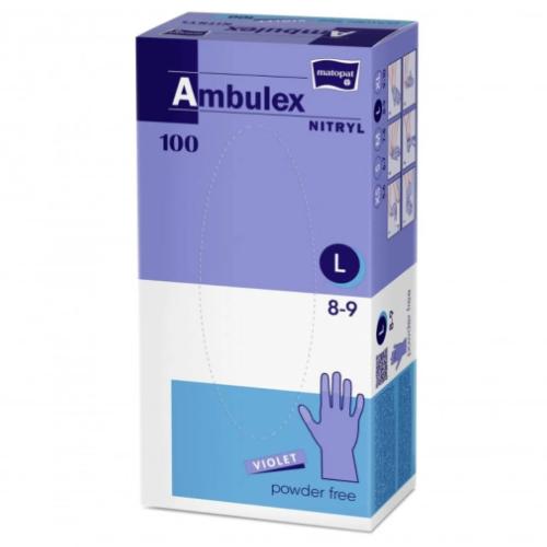 Miniaturka artykułu - Ambulex Nitryl Rękawice jednorazowe nitrylowe bezpudrowe fioletowe rozmiar L, 100 szt.