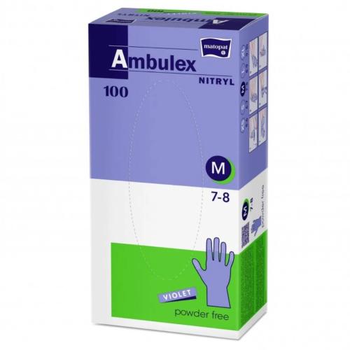 Miniaturka artykułu - Ambulex Nitryl Rękawice jednorazowe nitrylowe bezpudrowe fioletowe rozmiar M, 100 szt.