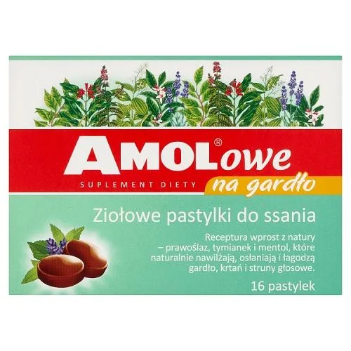 Miniaturka artykułu - AMOLowe - nawilżająco-łagodzące pastylki na gardło - 16 pastylek KR&Oacute;TKA DATA 31.10.2026