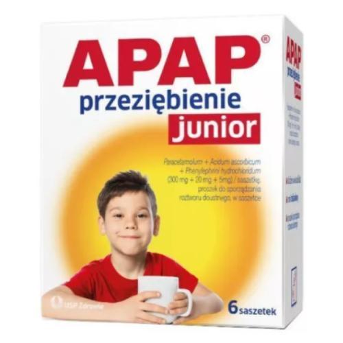 Miniaturka artykułu - APAP Przeziębienie Junior, 6 saszetek KR&Oacute;TKA DATA 31.07.2026