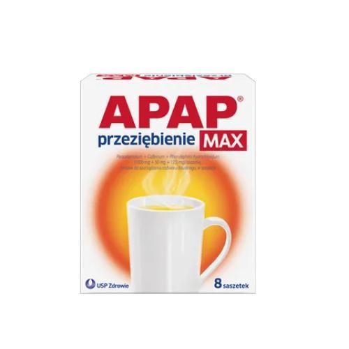 Miniaturka artykułu - APAP Przeziębienie Max, 8 saszetek USZKODZONE TEKTUROWE OPAKOWANIE 1 SZT.